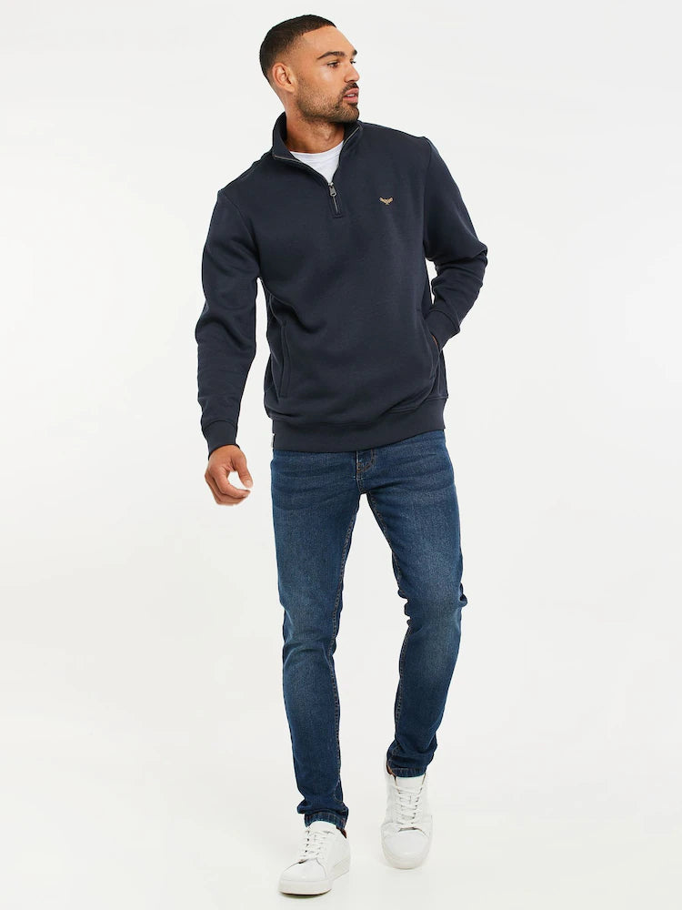 Navy blue - Threadbare sweatshirt with quarter zip