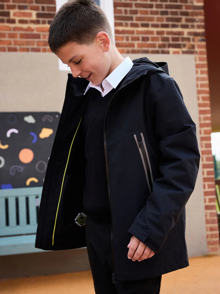 Black - Waterproof fleece jacket with hood and lining (3-17 years)