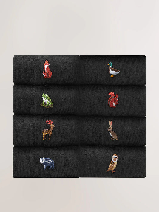 Black/Forest - Socks with original embroidery, 8-pack