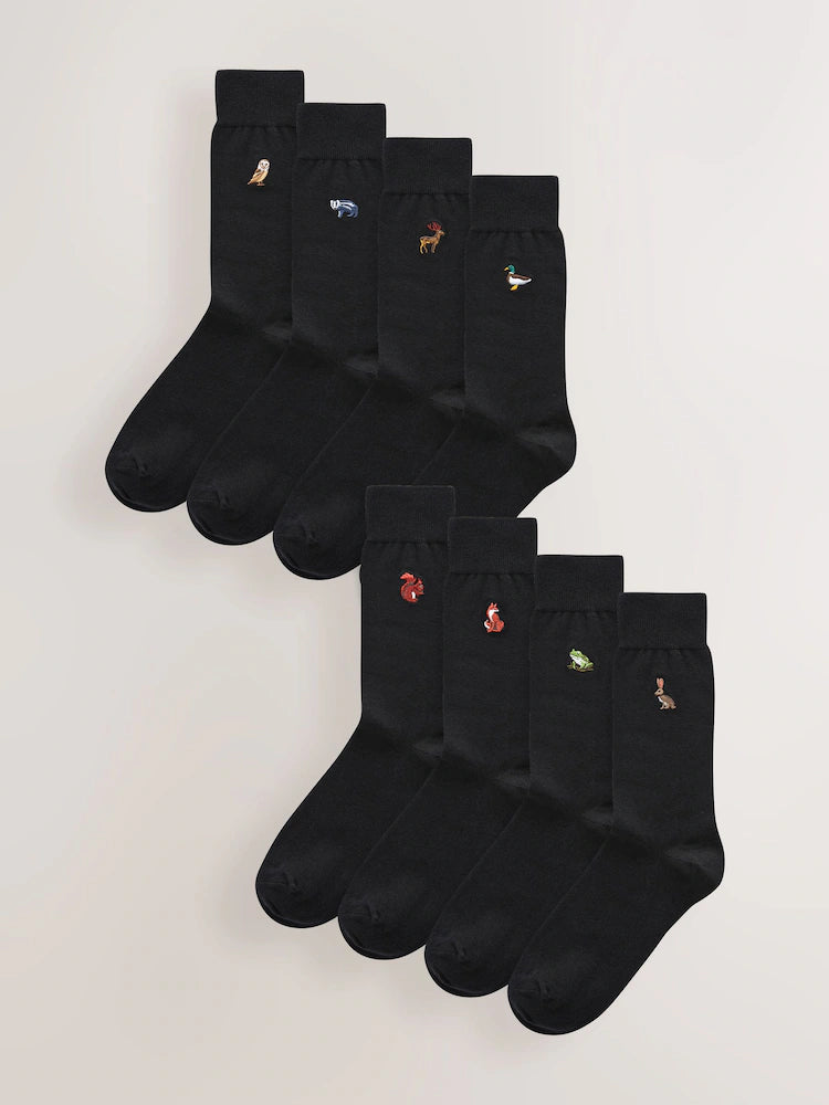 Black/Forest - Socks with original embroidery, 8-pack