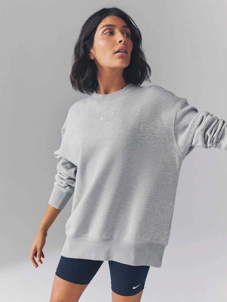 Dunkelgrau meliert - Nike Oversize-Sweatshirt mit kleinem Swoosh-Logo