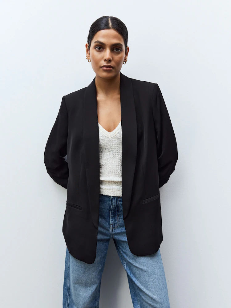 Black - Relaxed blazer with gathered sleeves