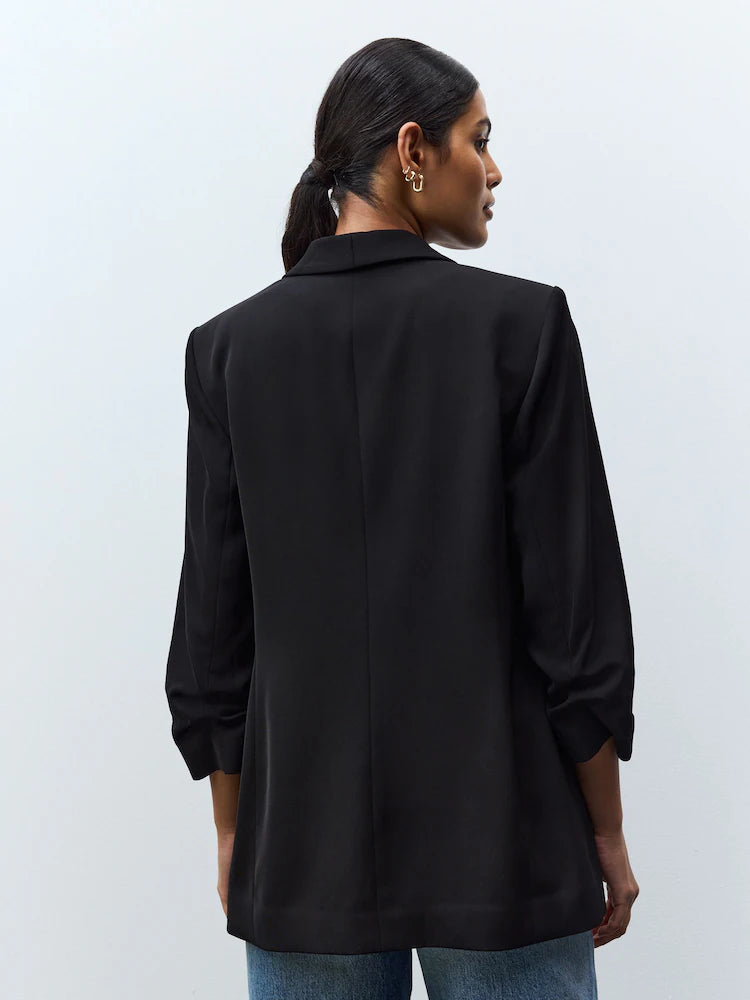 Black - Relaxed blazer with gathered sleeves