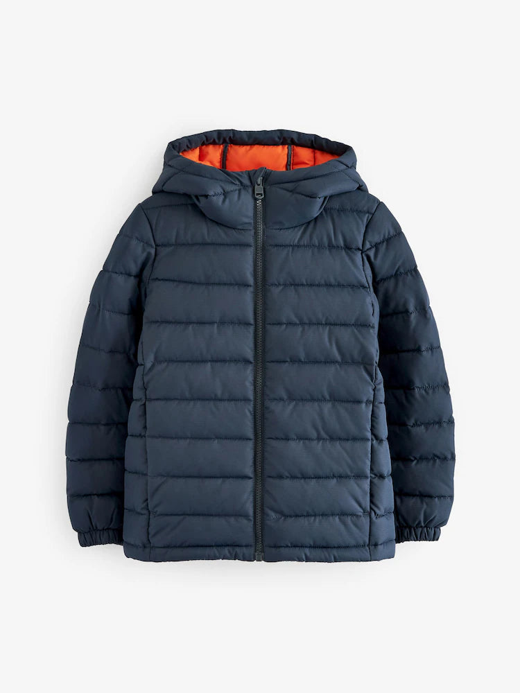 Marineblau/blau - Gesteppte mittelschwere Jacke mit Kapuze (3–17 J.)