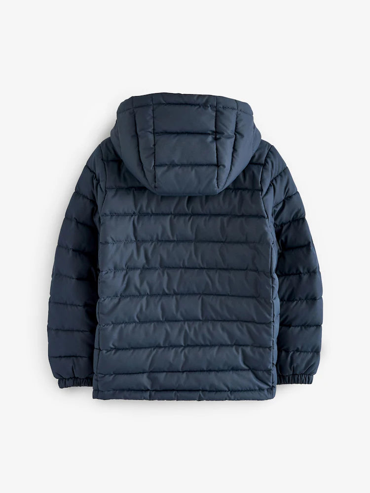 Marineblau/blau - Gesteppte mittelschwere Jacke mit Kapuze (3–17 J.)