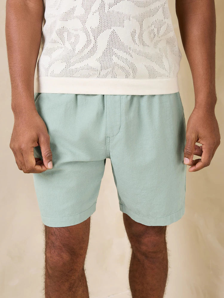 Sage green - Shorts in a textured cotton-linen blend with drawstring