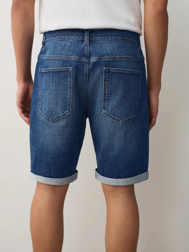 Blau - Gerade Passform - Denim-Shorts mit Stretchanteil