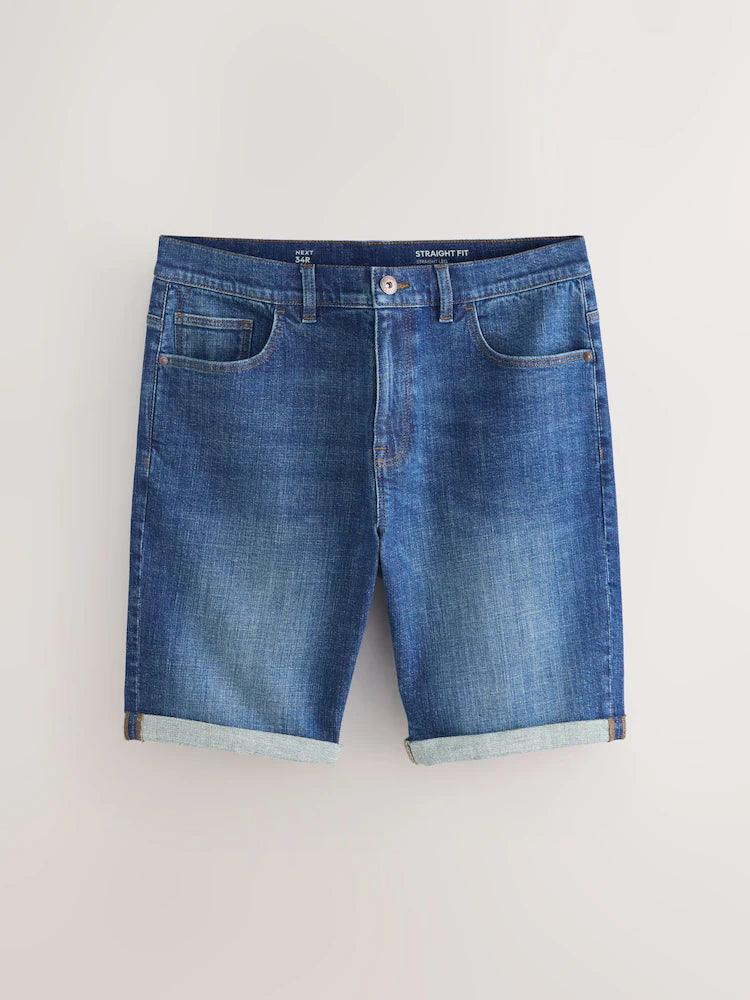 Blau - Gerade Passform - Denim-Shorts mit Stretchanteil