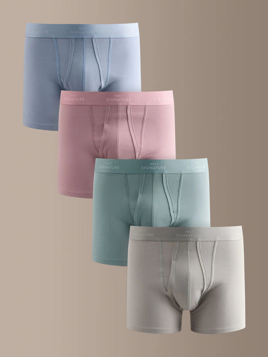 Blue/Neutral Pastel - 4-Pack - Signature A-Front Boxers in Supima Cotton