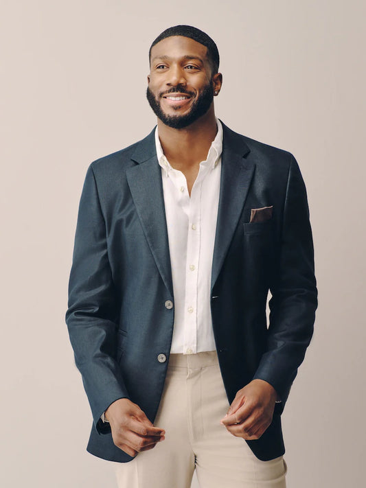 Navy blue/blue - Muscular fit - N. Premium linen-blend blazer with stretch and TENCEL™ Lyocell
