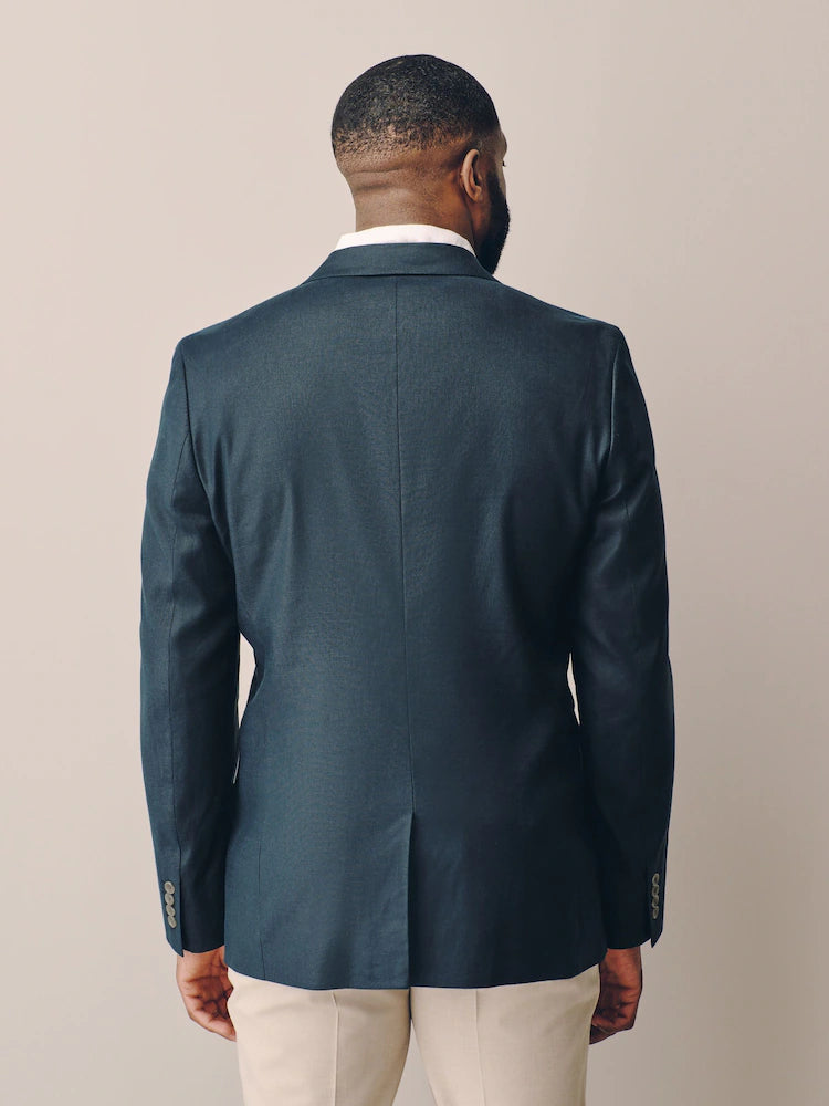 Navy blue/blue - Muscular fit - N. Premium linen-blend blazer with stretch and TENCEL™ Lyocell