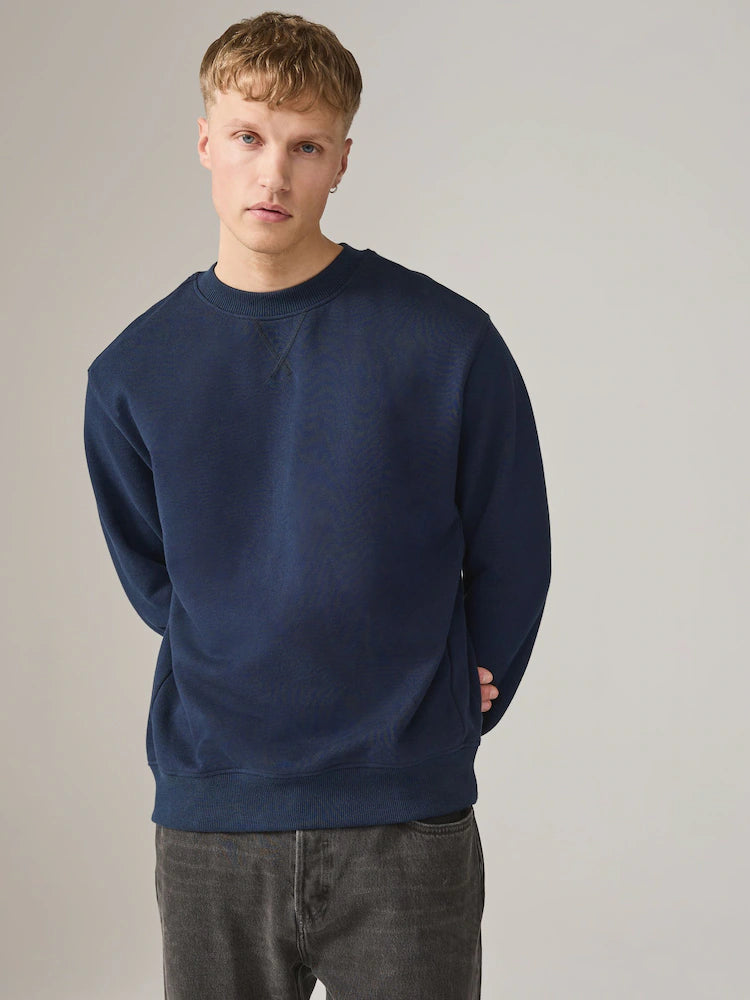 Navy Blue/Khaki Green Lightweight Cotton Rich Jersey Crew Sweatshirt 2 Pack