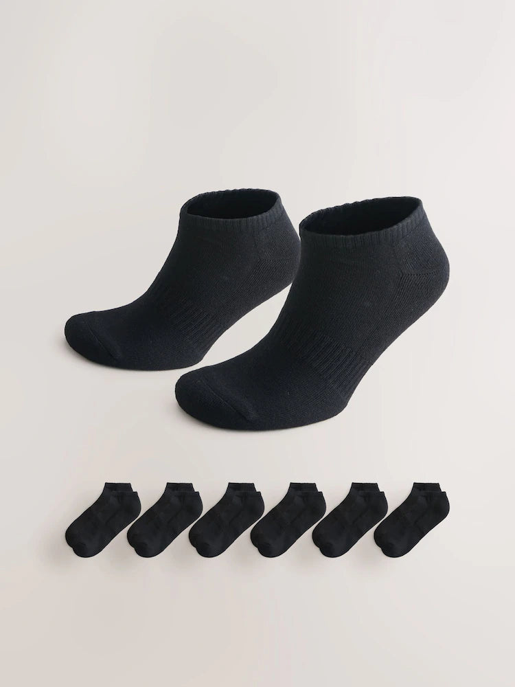 Black - Cushioned Sports Trainer Socks 6 Pack