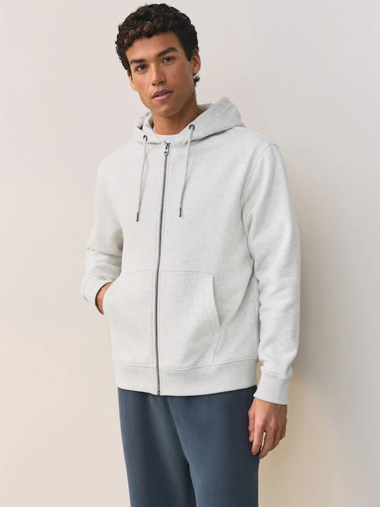 Heather grey hoodie with full-length zipper