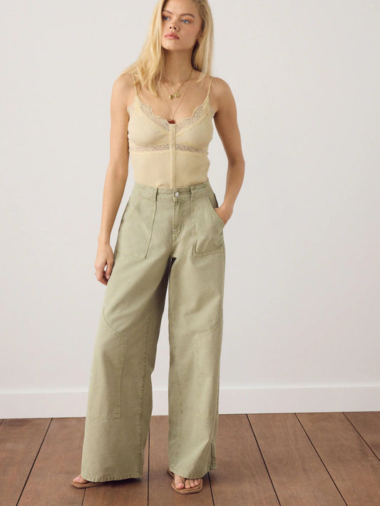 Khaki Green Lightweight Denim Utility Jeans