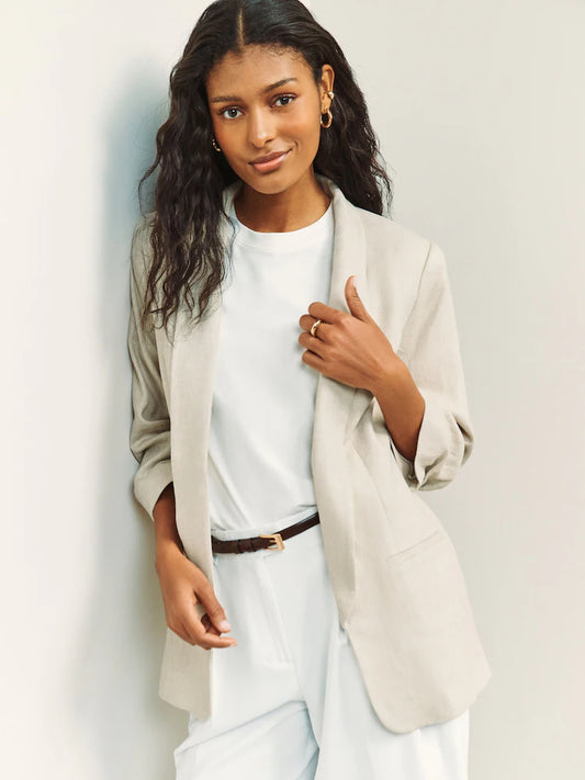 Ecru - Linen-rich jacket with gathered sleeves