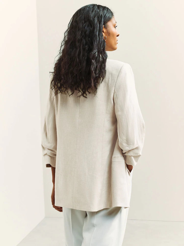 Ecru - Linen-rich jacket with gathered sleeves