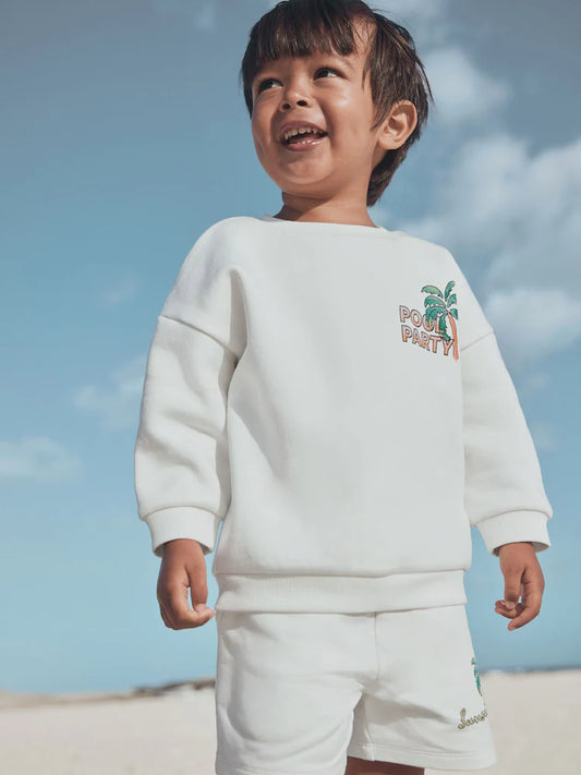 Ecru/Weiß - Sweatshirt mit Rundhals und Shorts Set (3mths-7yrs) (3mths-7yrs)