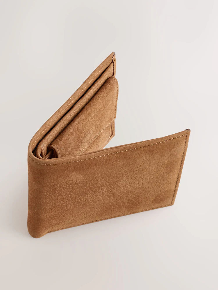 Light brown - Double-folded wallet made of nubuck leather