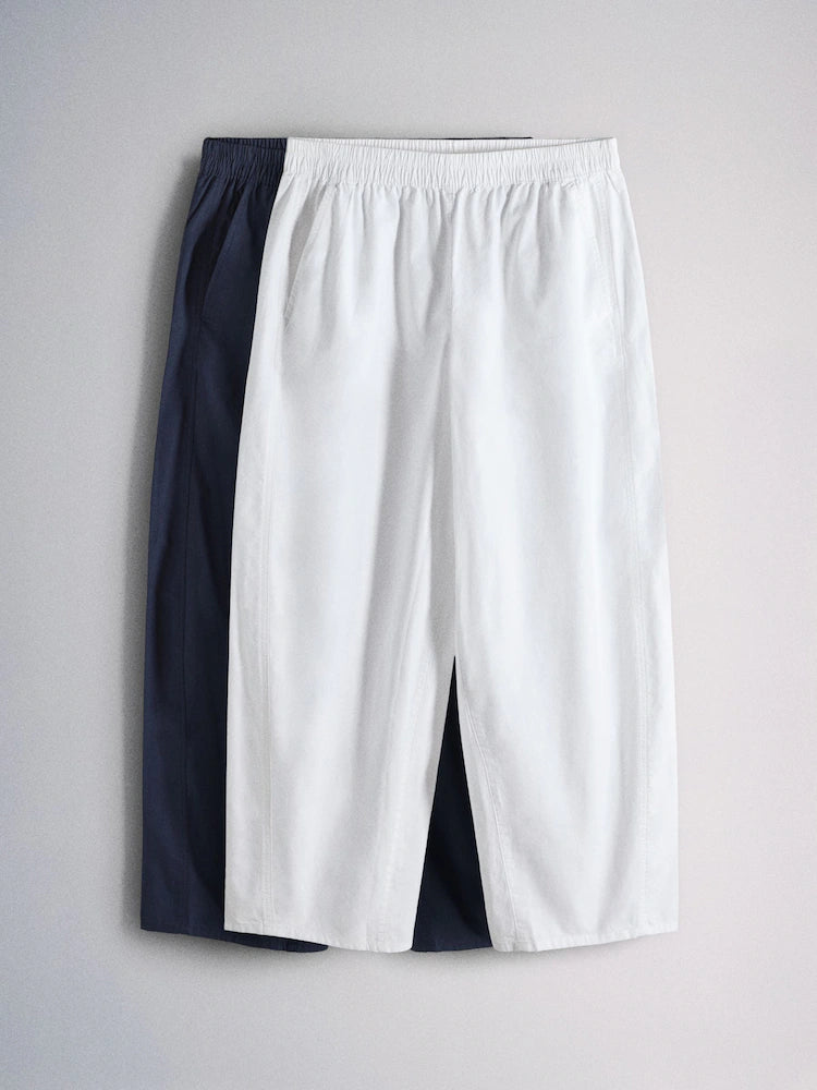 The Set 2 Pack Lightweight Cotton Barrel Leg Trousers
