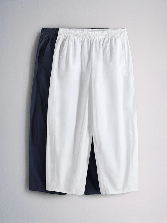 The Set 2 Pack Lightweight Cotton Barrel Leg Trousers