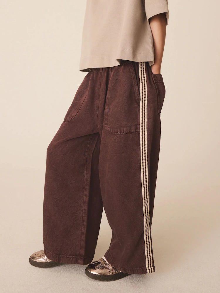Chocolate brown wide-leg pull-on trousers