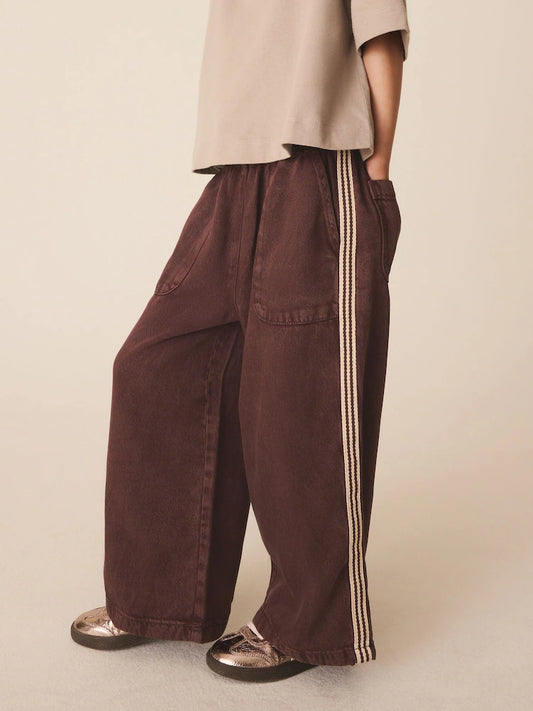 Chocolate brown wide-leg pull-on trousers