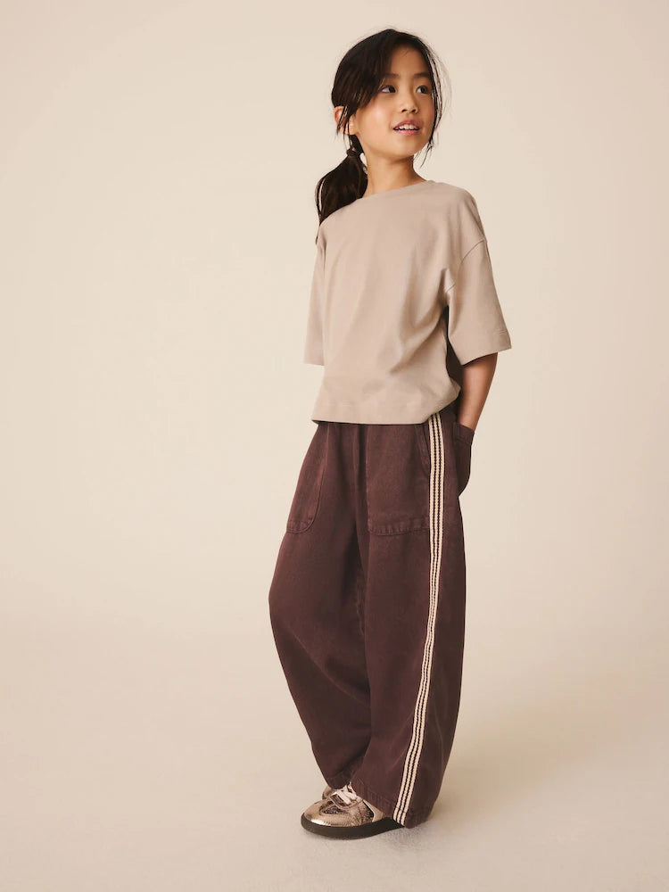 Chocolate brown wide-leg pull-on trousers