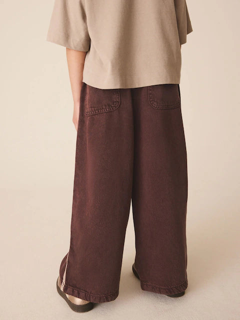 Chocolate brown wide-leg pull-on trousers