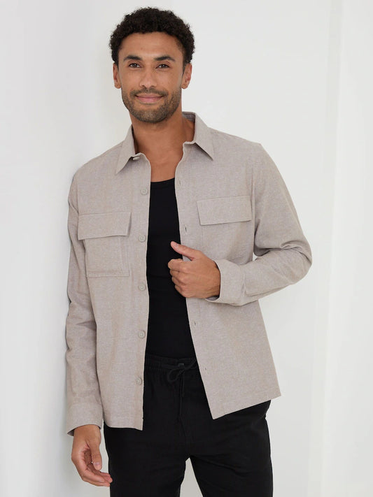 Brown - Threadable lightweight linen blend shacket