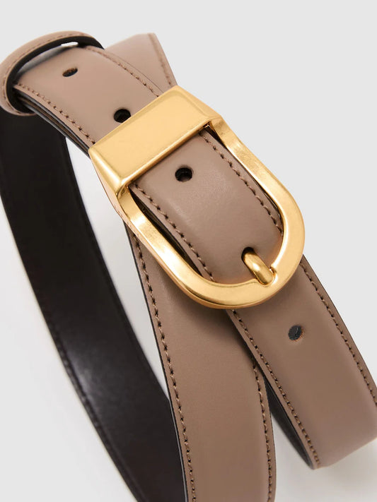 Taupe-colored - Reiss - Hazel - Leather belt with curved buckle