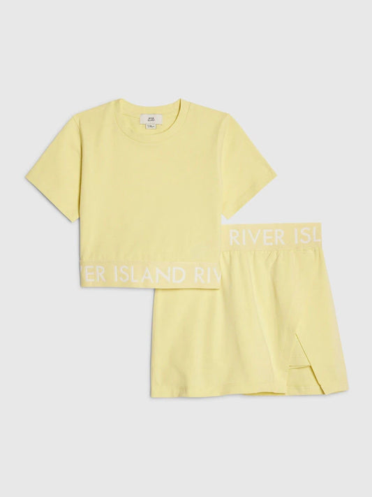 Yellow - River Island Logo T-Shirt & Skort Set