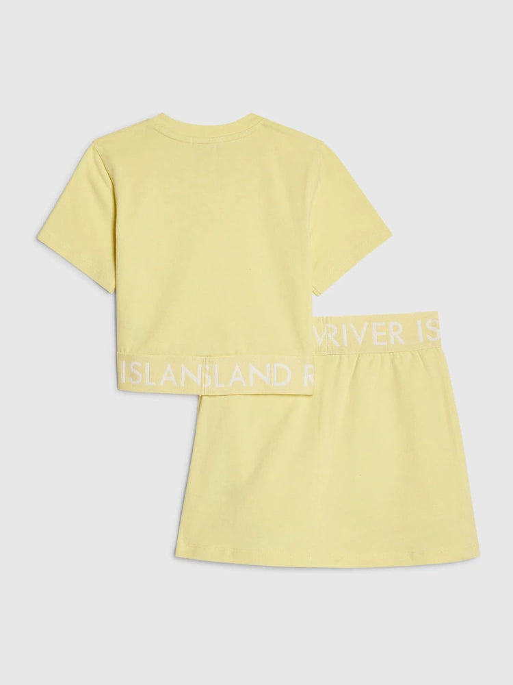 Yellow - River Island Logo T-Shirt & Skort Set