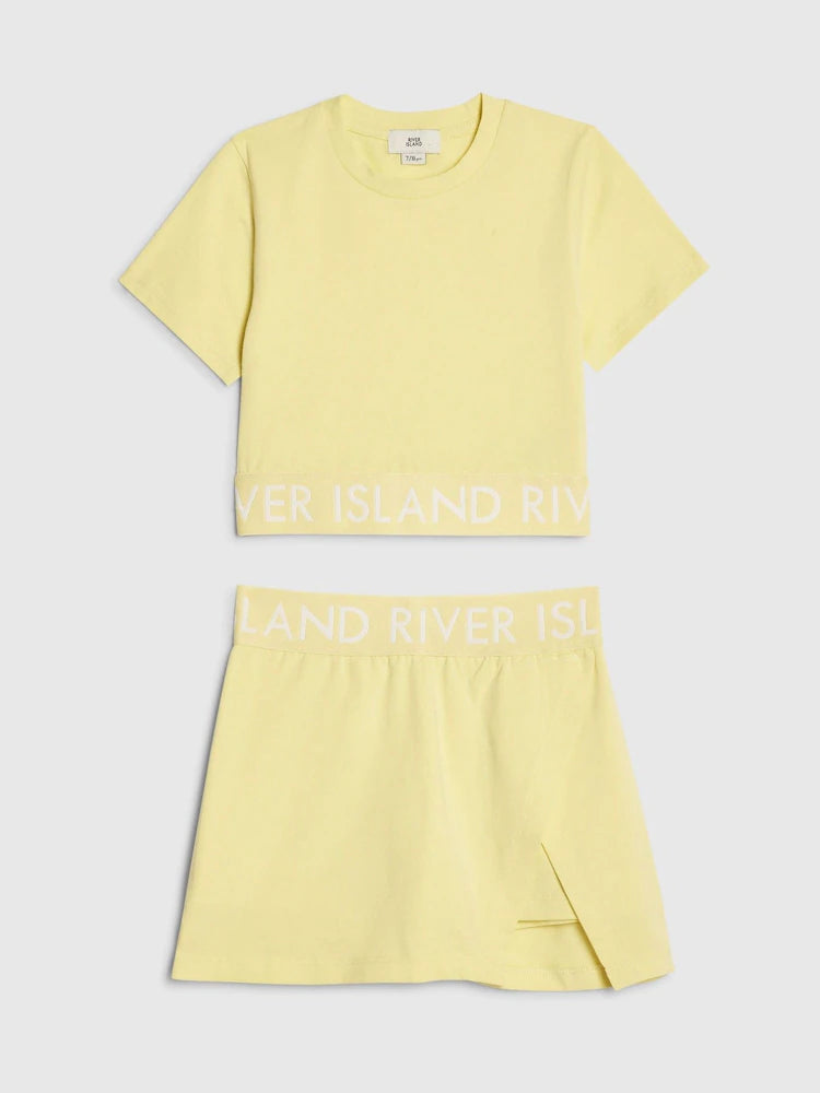 Yellow - River Island Logo T-Shirt & Skort Set