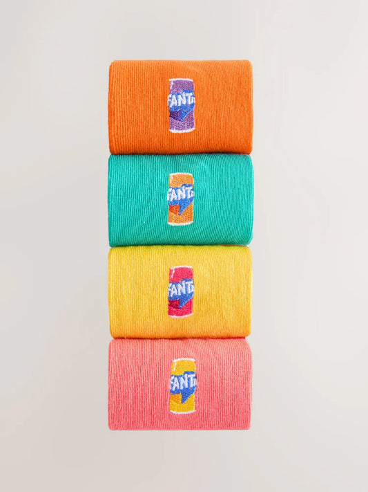 Orange/Yellow/Pink - Fanta Embroidered Socks 4 Pack