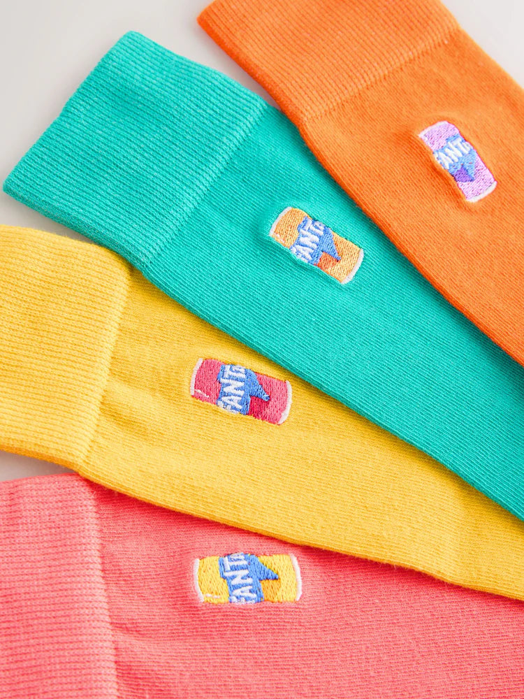 Orange/Yellow/Pink - Fanta Embroidered Socks 4 Pack
