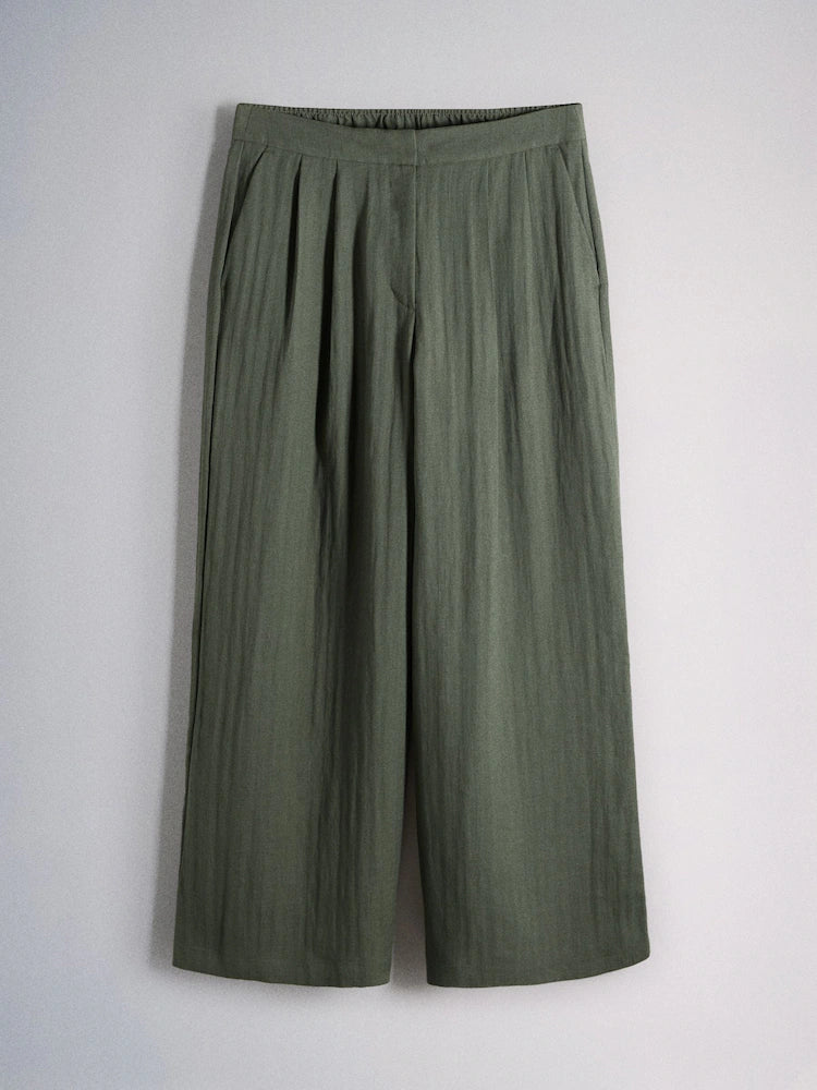 Chocolate Brown/Khaki Green - The Set 2 Pack Pull On Pleated Front Wide Leg Trousers With Linen