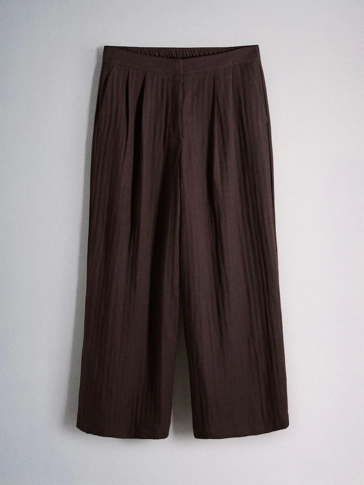 Chocolate Brown/Khaki Green - The Set 2 Pack Pull On Pleated Front Wide Leg Trousers With Linen