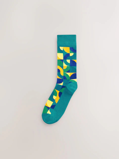 Bright red/green with geometric pattern - sock sewing pattern, 8 pack