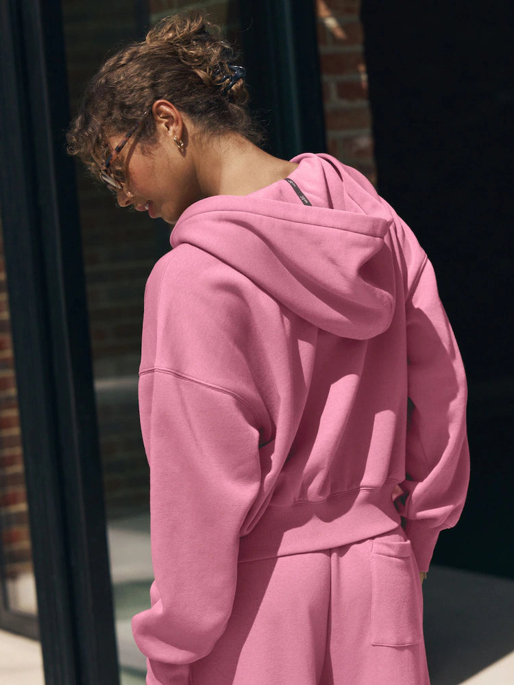 Pink - Jacket with hood and full-length zipper