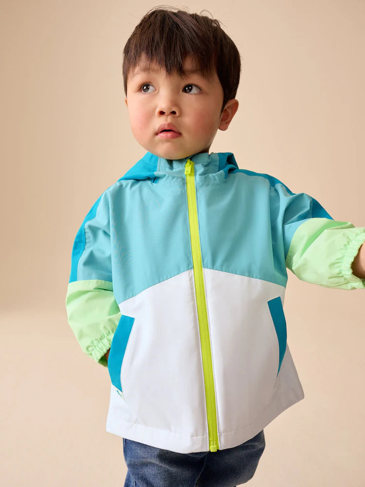 Colourblock design in shades of green - Waterproof Cagoule (3 months–7 years)