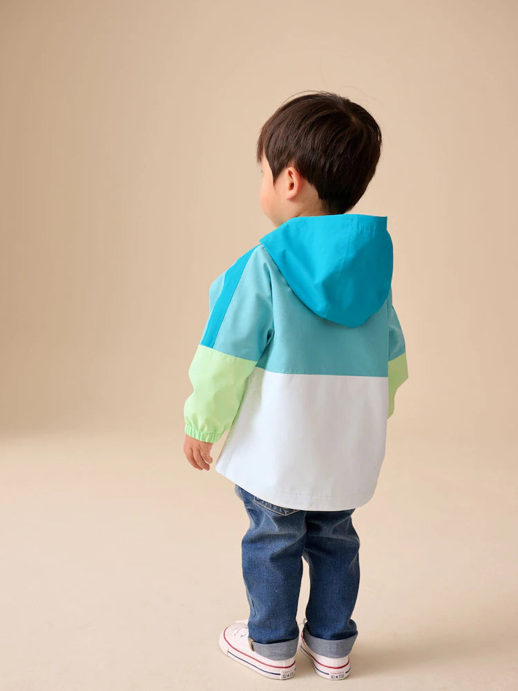 Colourblock design in shades of green - Waterproof Cagoule (3 months–7 years)