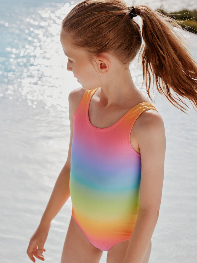 Regenbogen/Farbverlauf - Badeanzug mit Rundhalsausschnitt (3-16Jahre)
