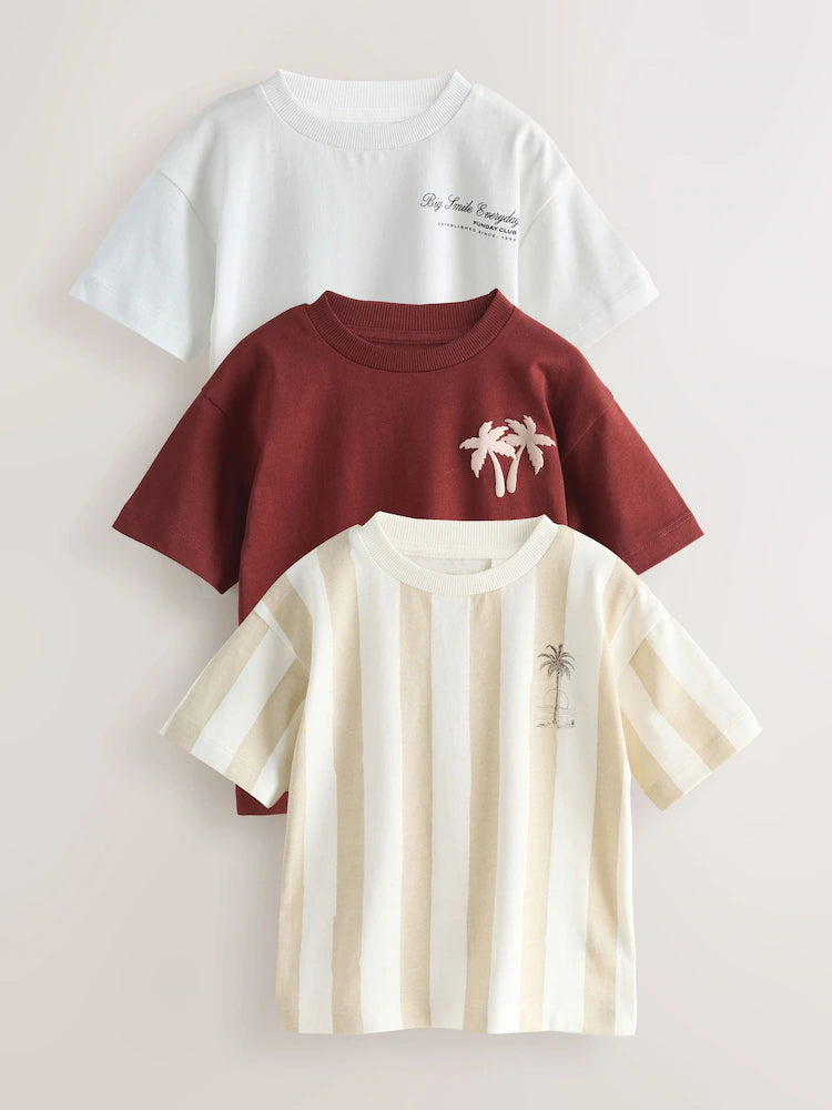 White with slogan - short-sleeved graphic T-shirts, 3-pack