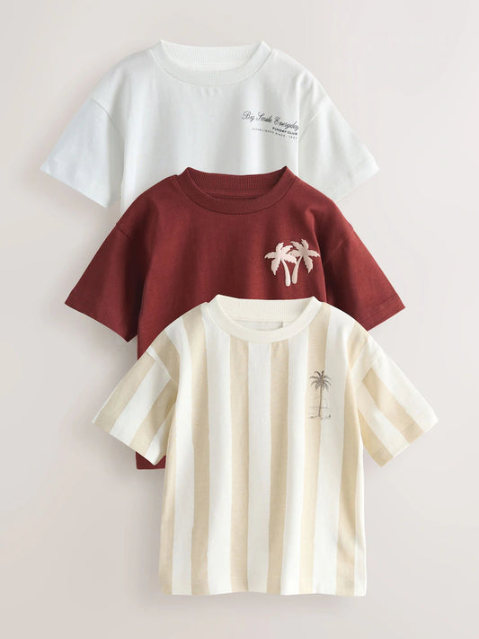 White with slogan - short-sleeved graphic T-shirts, 3-pack