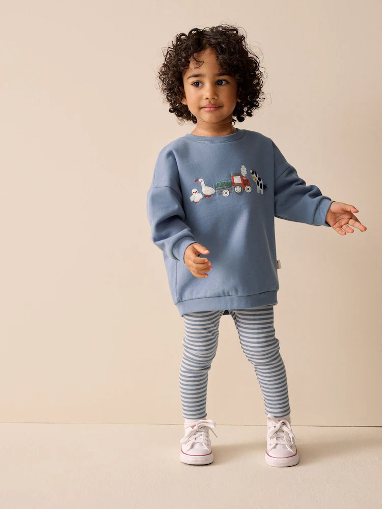 Medium blue - Set consisting of a round neck sweatshirt and leggings (3 months–7 years)