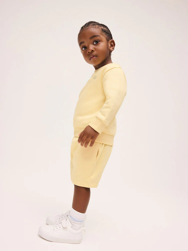 Light yellow - Solid color crew neck sweatshirt and shorts set (3 months–7 years)