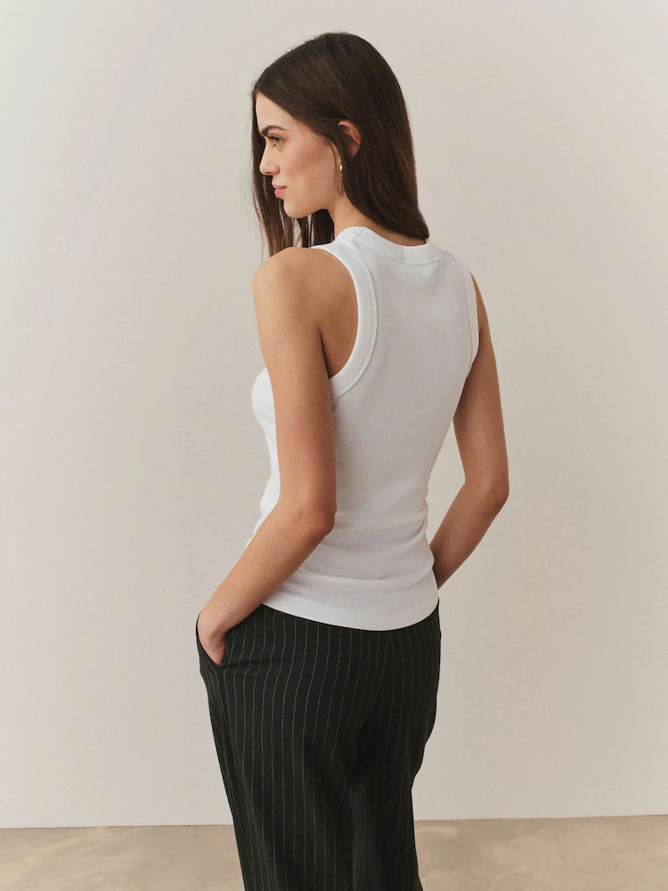White - Ribbed Racer Back Sleeveless Vest Top