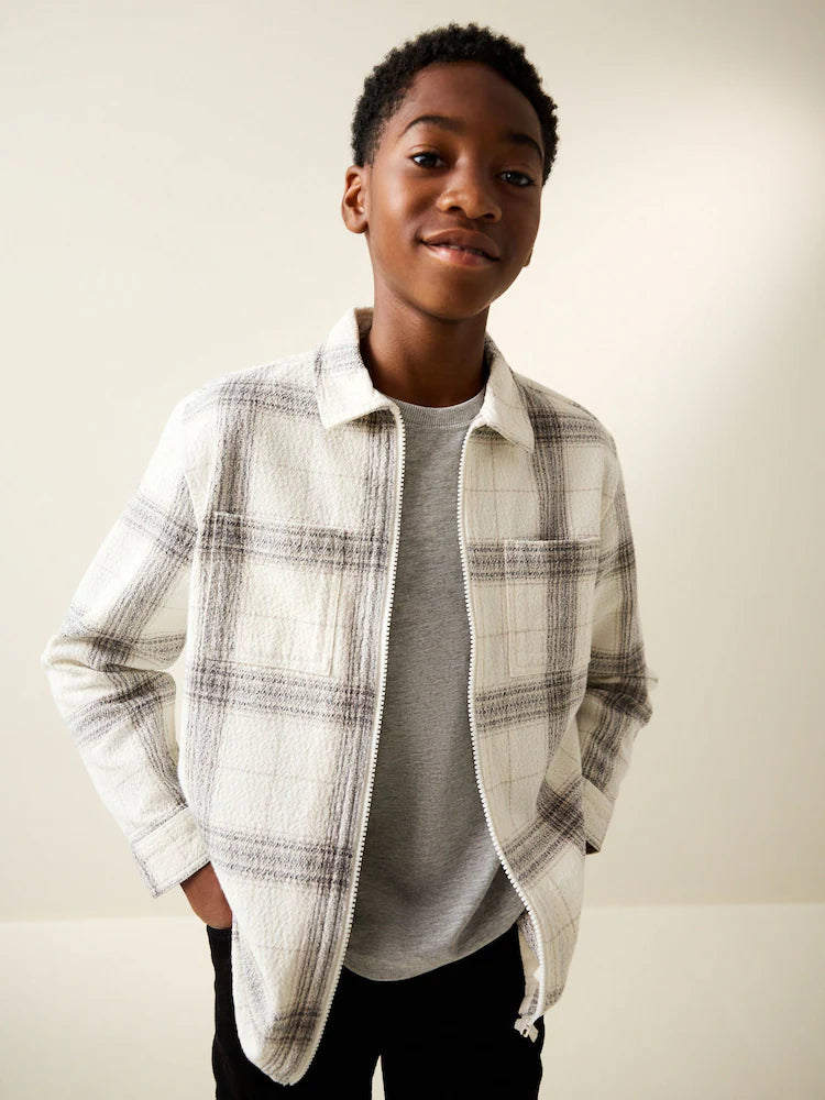 Grey/white - Checkered overshirt with zipper (3-16 years)