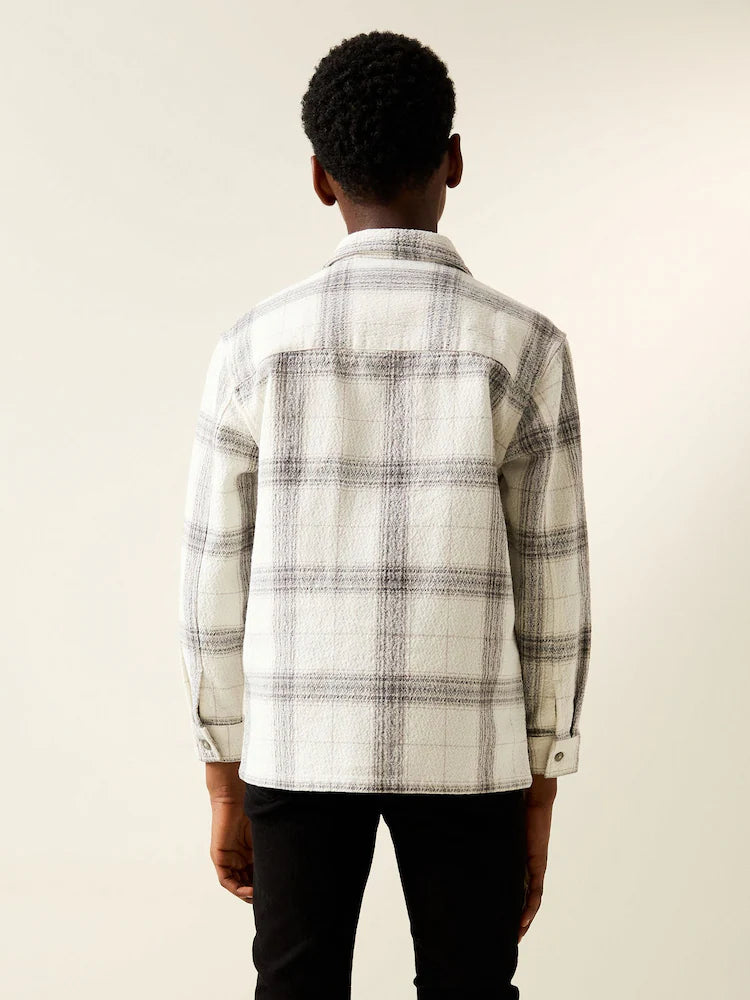 Grey/white - Checkered overshirt with zipper (3-16 years)